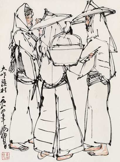 黄胄 1984年作 大渔村 镜心